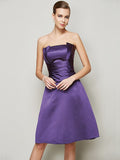 A-Line/Princess Strapless Sleeveless Pleats Short Satin Bridesmaid Dresses TPP0005265