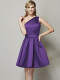 A-Line/Princess One-Shoulder Sleeveless Short Satin Bridesmaid Dresses TPP0005583