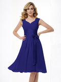 A-Line/Princess Straps Sleeveless Pleats Short Chiffon Bridesmaid Dresses TPP0005096