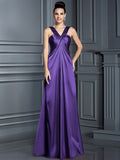 A-Line/Princess Straps Sleeveless Long Elastic Woven Satin Bridesmaid Dresses TPP0005223