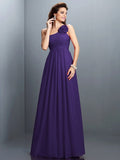 A-Line/Princess One-Shoulder Hand-Made Flower Pleats Sleeveless Long Chiffon Bridesmaid Dresses TPP0005399