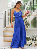 A-Line/Princess Sequins Ruched Straps Sleeveless Floor-Length Bridesmaid Dresses TPP0004943