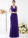 A-Line/Princess V-neck Pleats Sleeveless Long Chiffon Bridesmaid Dresses TPP0005367