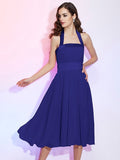 A-Line/Princess Halter Sleeveless Pleats Short Chiffon Bridesmaid Dresses TPP0005106