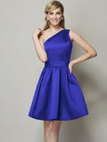 A-Line/Princess One-Shoulder Sleeveless Short Satin Bridesmaid Dresses TPP0005583