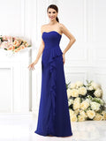 A-Line/Princess Strapless Pleats Sleeveless Long Chiffon Bridesmaid Dresses TPP0005490