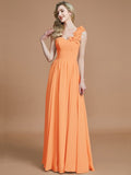 A-Line/Princess One-Shoulder Sleeveless Floor-Length Chiffon Bridesmaid Dresses TPP0005488