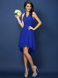 A-Line/Princess Halter Pleats Sleeveless Short Chiffon Bridesmaid Dresses TPP0005144