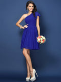 A-Line/Princess One-Shoulder Pleats Sleeveless Short Chiffon Bridesmaid Dresses TPP0005585