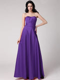 A-Line/Princess Strapless Sleeveless Pleats Long Elastic Woven Satin Bridesmaid Dresses TPP0005835