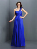 A-Line/Princess One-Shoulder Hand-Made Flower Sleeveless Long Chiffon Bridesmaid Dresses TPP0005570