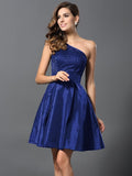 A-Line/Princess One-Shoulder Sleeveless Short Taffeta Bridesmaid Dresses TPP0005513