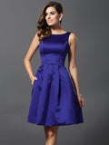 A-Line/Princess Scoop Sleeveless Short Satin Bridesmaid Dresses TPP0005459