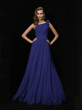 A-Line/Princess One-Shoulder Sleeveless Hand-Made Flower Long Chiffon Bridesmaid Dresses TPP0005084