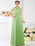 A-Line/Princess Bateau Beading Sleeveless Long Chiffon Bridesmaid Dresses TPP0005545