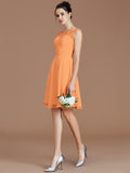 A-Line/Princess Bateau Sleeveless Lace Short/Mini Chiffon Bridesmaid Dresses TPP0005679