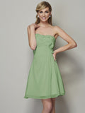 A-Line/Princess Strapless Sleeveless Pleats Applique Short Chiffon Bridesmaid Dresses TPP0005739