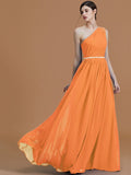 A-Line/Princess One-Shoulder Sleeveless Floor-Length Beading Chiffon Bridesmaid Dresses TPP0005259