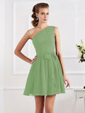 A-Line/Princess Pleats One-Shoulder Sleeveless Short Chiffon Bridesmaid Dresses TPP0005024