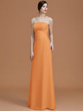 A-Line/Princess Strapless Sleeveless Floor-Length Ruched Chiffon Bridesmaid Dresses TPP0005696