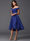 A-Line/Princess Off-the-Shoulder Sleeveless High Low Satin Bridesmaid Dresses TPP0005211