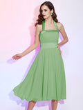 A-Line/Princess Halter Sleeveless Pleats Short Chiffon Bridesmaid Dresses TPP0005106