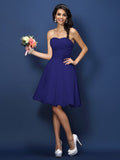 A-Line/Princess Strapless Hand-Made Flower Sleeveless Short Chiffon Bridesmaid Dresses TPP0005782