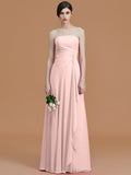 A-Line/Princess Strapless Sleeveless Floor-Length Ruffles Chiffon Bridesmaid Dresses TPP0005756