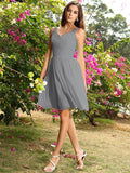 A-Line/Princess Straps Ruched Sleeveless Short Chiffon Bridesmaid Dresses TPP0005032