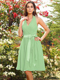 A-Line/Princess Halter Pleats Sleeveless Short Chiffon Bridesmaid Dresses TPP0005384