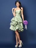 A-Line/Princess Strapless Ruched Sleeveless Short Satin Bridesmaid Dresses TPP0005671