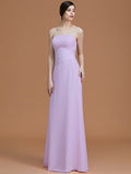 A-Line/Princess Strapless Sleeveless Floor-Length Ruched Chiffon Bridesmaid Dresses TPP0005696