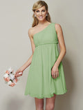 A-Line/Princess One-Shoulder Sleeveless Sash/Ribbon/Belt Short Chiffon Bridesmaid Dresses TPP0005335