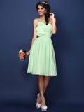 A-Line/Princess Strapless Hand-Made Flower Pleats Sleeveless Short Chiffon Bridesmaid Dresses TPP0005664