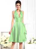 A-Line/Princess Halter Sleeveless Short Taffeta Bridesmaid Dresses TPP0005356