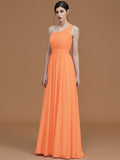 A-Line/Princess One-Shoulder Sleeveless Floor-Length Ruched Chiffon Bridesmaid Dresses TPP0005701