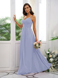 A-Line/Princess Chiffon Ruched V-neck Sleeveless Floor-Length Bridesmaid Dresses TPP0004928