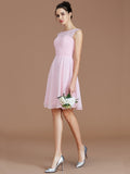 A-Line/Princess Bateau Sleeveless Lace Short/Mini Chiffon Bridesmaid Dresses TPP0005679