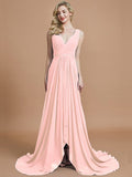 A-Line/Princess Sleeveless V-neck Chiffon Sweep/Brush Train Bridesmaid Dresses TPP0005308