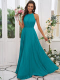 A-Line/Princess Chiffon Ruffles Halter Sleeveless Floor-Length Bridesmaid Dresses TPP0004922