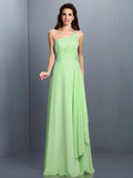 A-Line/Princess One-Shoulder Pleats Sleeveless Long Chiffon Bridesmaid Dresses TPP0005350