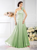 A-Line/Princess One-Shoulder Pleats Sleeveless Long Chiffon Bridesmaid Dresses TPP0005496