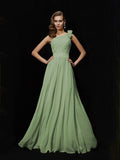 A-Line/Princess One-Shoulder Sleeveless Hand-Made Flower Long Chiffon Bridesmaid Dresses TPP0005084