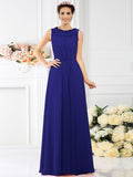 A-Line/Princess Bateau Beading Sleeveless Long Chiffon Bridesmaid Dresses TPP0005545