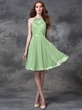 A-line/Princess Halter Lace Sleeveless Short Chiffon Bridesmaid Dresses TPP0005310