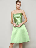 A-Line/Princess Strapless Sleeveless Pleats Short Satin Bridesmaid Dresses TPP0005265