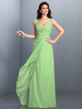 A-Line/Princess Straps Pleats Sleeveless Long Chiffon Bridesmaid Dresses TPP0002855