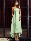 A-Line/Princess Strapless Sleeveless High Low Chiffon Bridesmaid Dresses TPP0005440