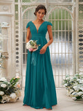 A-Line/Princess Chiffon Ruffles V-neck Sleeveless Sweep/Brush Train Bridesmaid Dresses TPP0004927