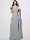 A-Line/Princess Strapless Sleeveless Pleats Long Chiffon Bridesmaid Dresses TPP0005257